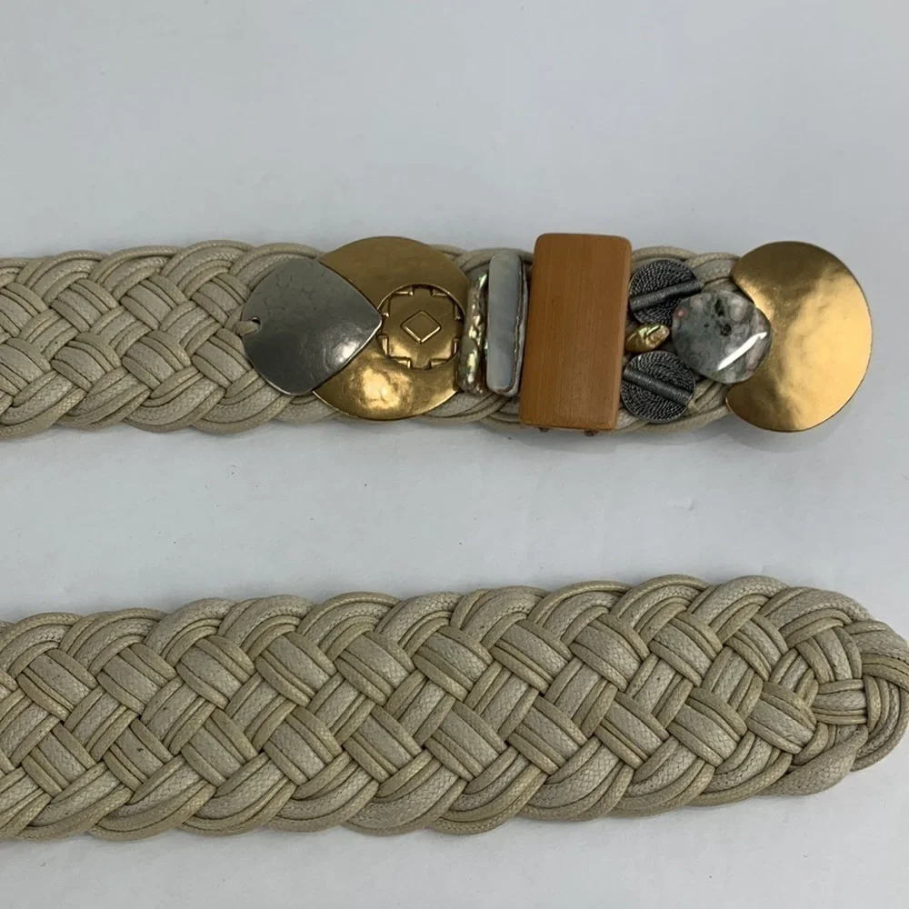 Braided Multimedia Metal Stone and Wood 1980’s Belt